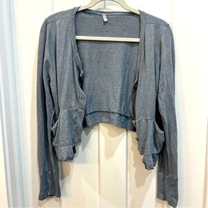Vigorella‎ Blue White Cropped Cardigan Long Sleeve Women’s Size M-L Pockets